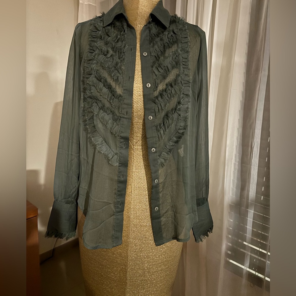 Free People Sheer Ruffle Blouse size xs